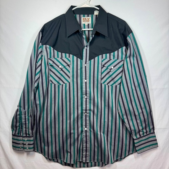 Vintage Ely Cattleman Western Shirt Striped Cowboy‎ Rodeo Pearl Snap Sz XL - Picture 1 of 9